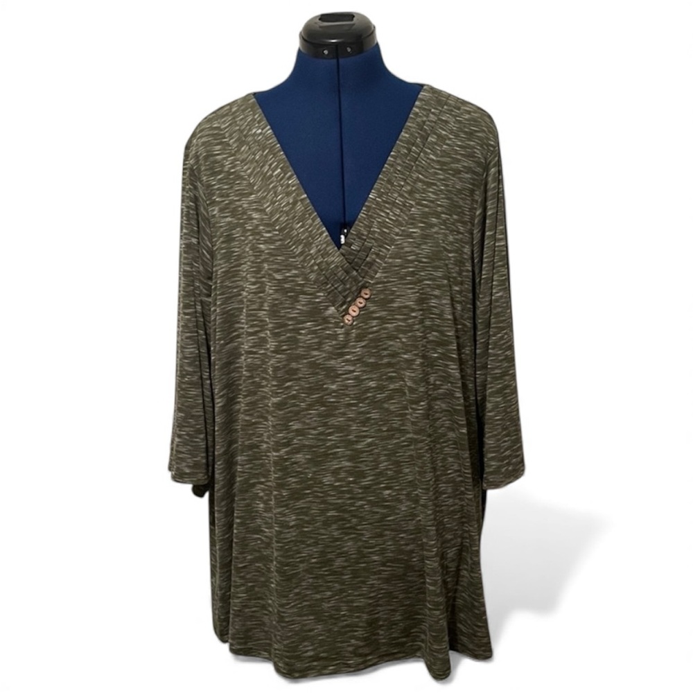 BloomChic Olive Green Heather Knitwear 3/4 Sleeve Shirt Top | Size 22-24 NWT